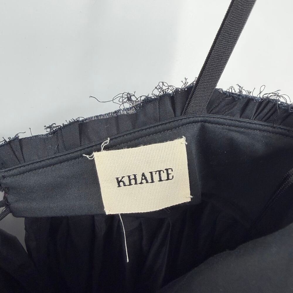 KHAITE | Jordyn Plissé Cotton Twill Maxi Dress Raw Frayed Edges Black 2 - Picture 6 of 16